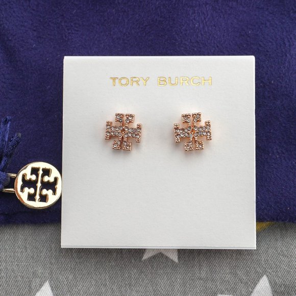 Tory Burch Kira Pavé Stud Earrings in Rose Gold - Picture 5 of 5